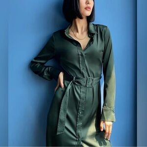Aritzia Babaton Amory Satin Belted Shirt Dress